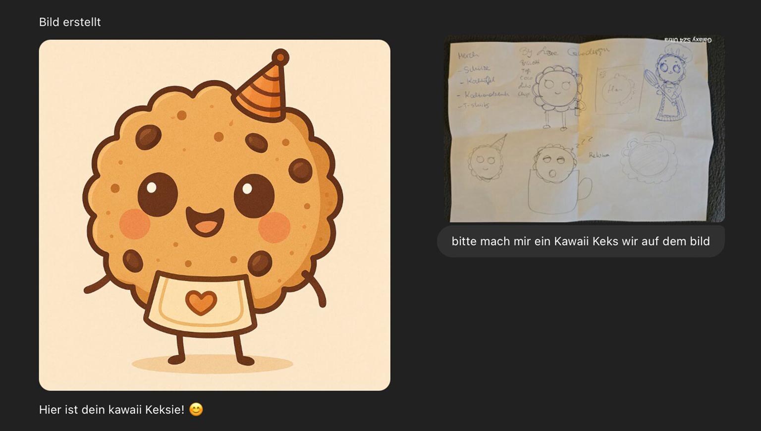 ChatGPT Bilder generieren für AI Mockups – Kawaii-Keks als Produktvisualisierung im Rahmen der Pitch-Präsentation an der FH St. Pölten, deaex 2025