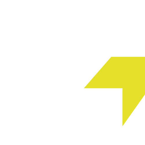 Decorative bright yellow chevron/arrow on a white background, pointing to the right.